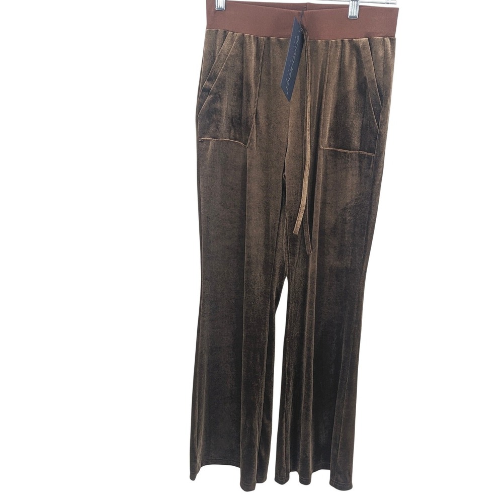 Anna Kaci Velvet Flare Pants Womens Small Brown High Waist Lounge Goblincore NWT